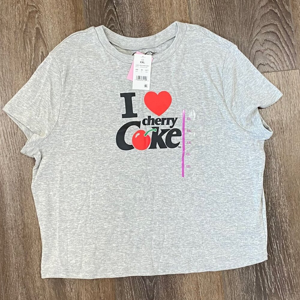 I Love Cherry Coke Graphic T-Shirt XXL Light Heather Gray Coca-Cola Cotton/Poly